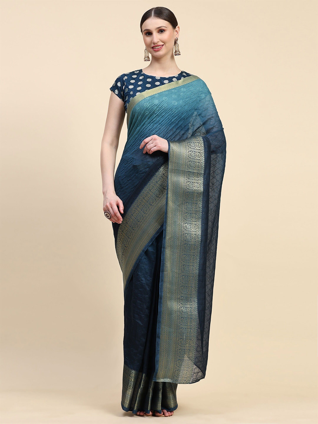 

RACHNA Ombre Shades Sequinned Ready To Wear Saree, Blue