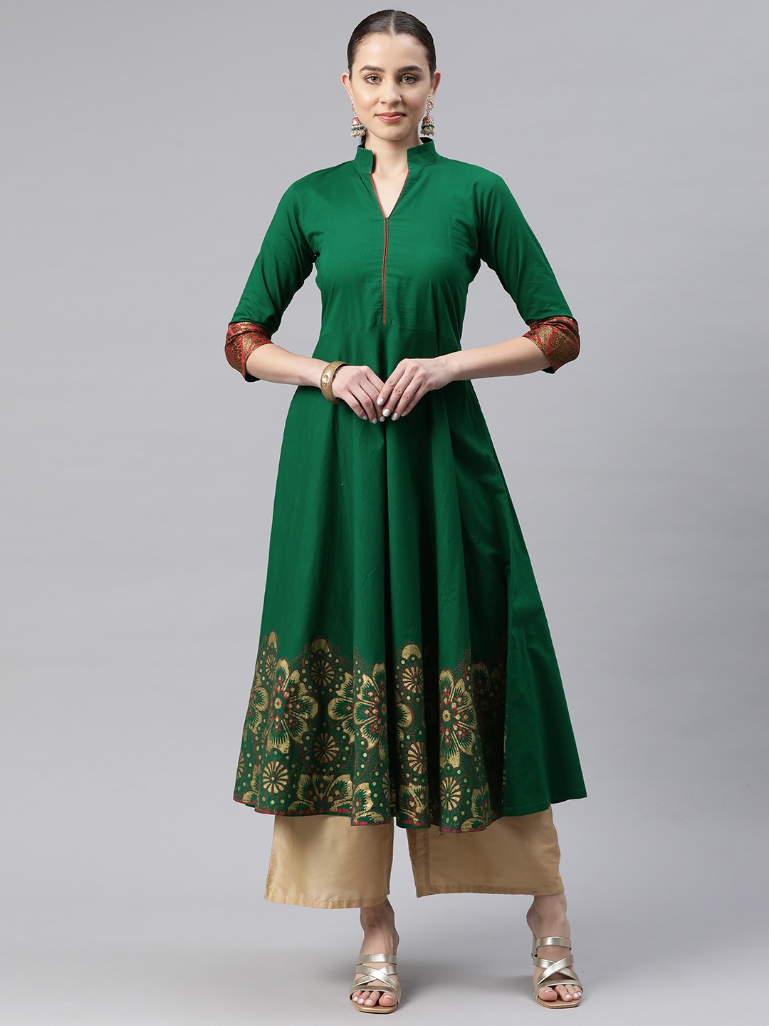 

MBE Women Ethnic Motifs Printed Anarkali Kurta, Green