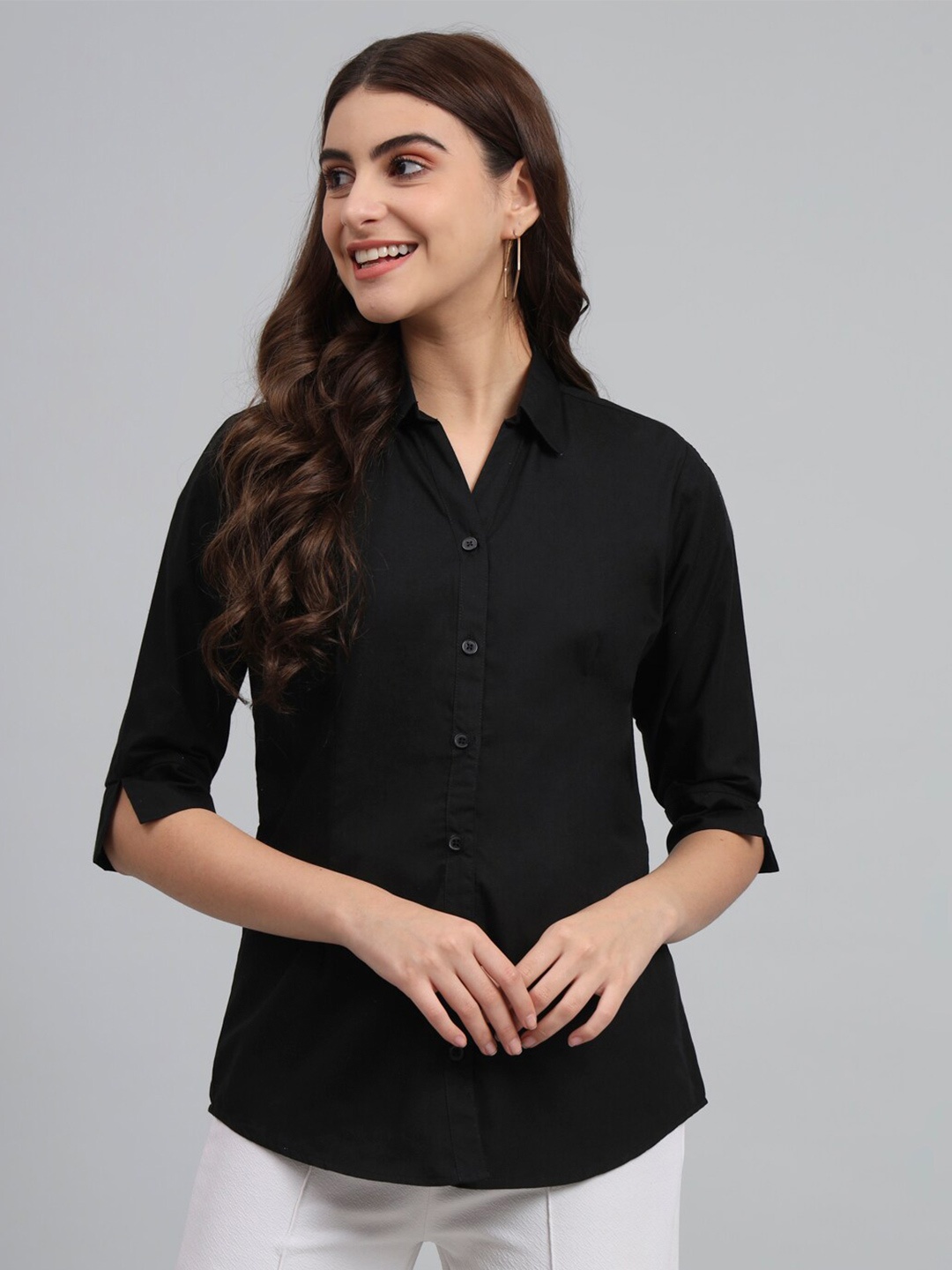 

urSense Standard Fit Mandarin Collar Cotton Casual Shirt, Black