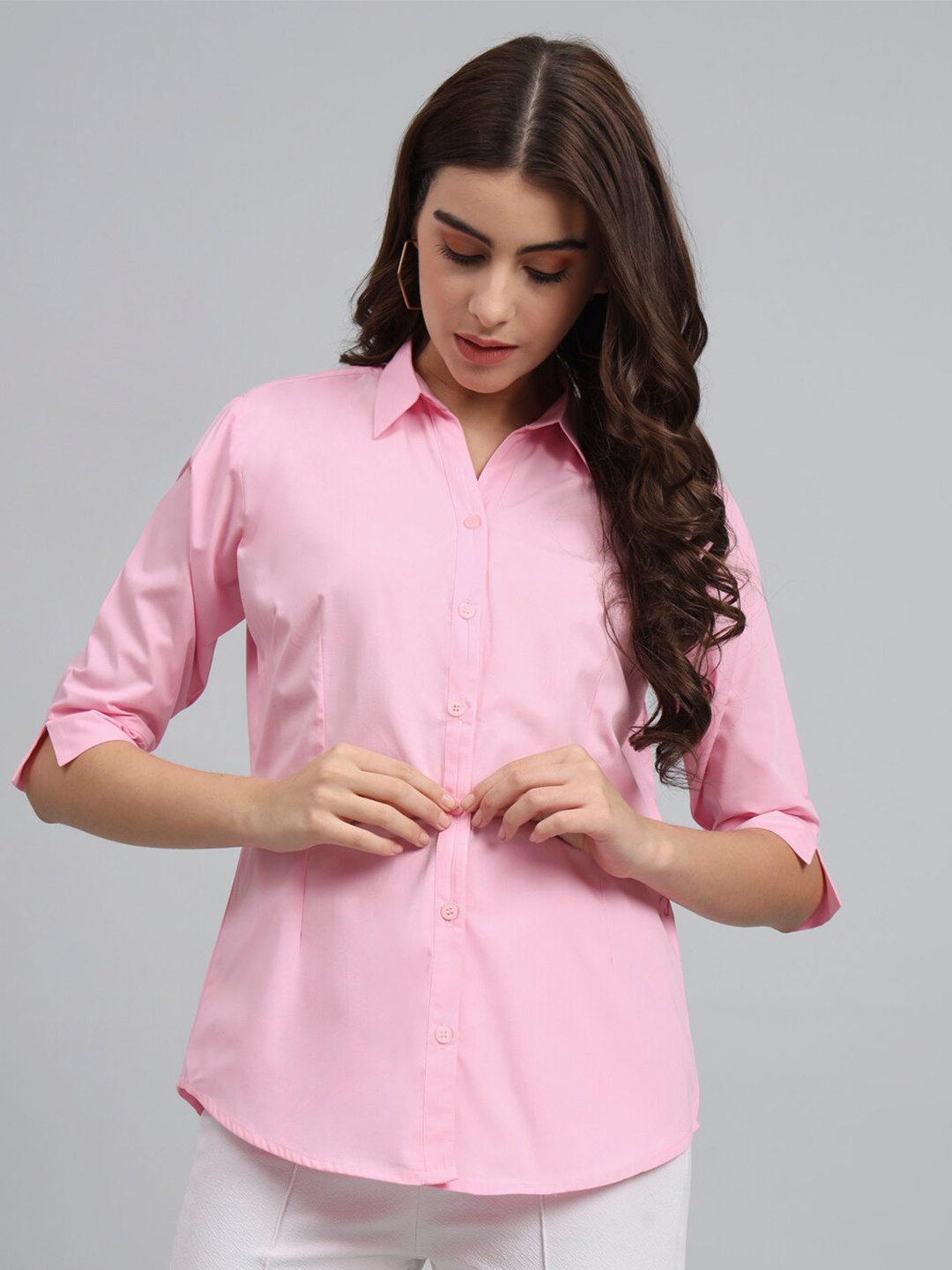 

urSense Standard Spread Collar Cotton Casual Shirt, Pink