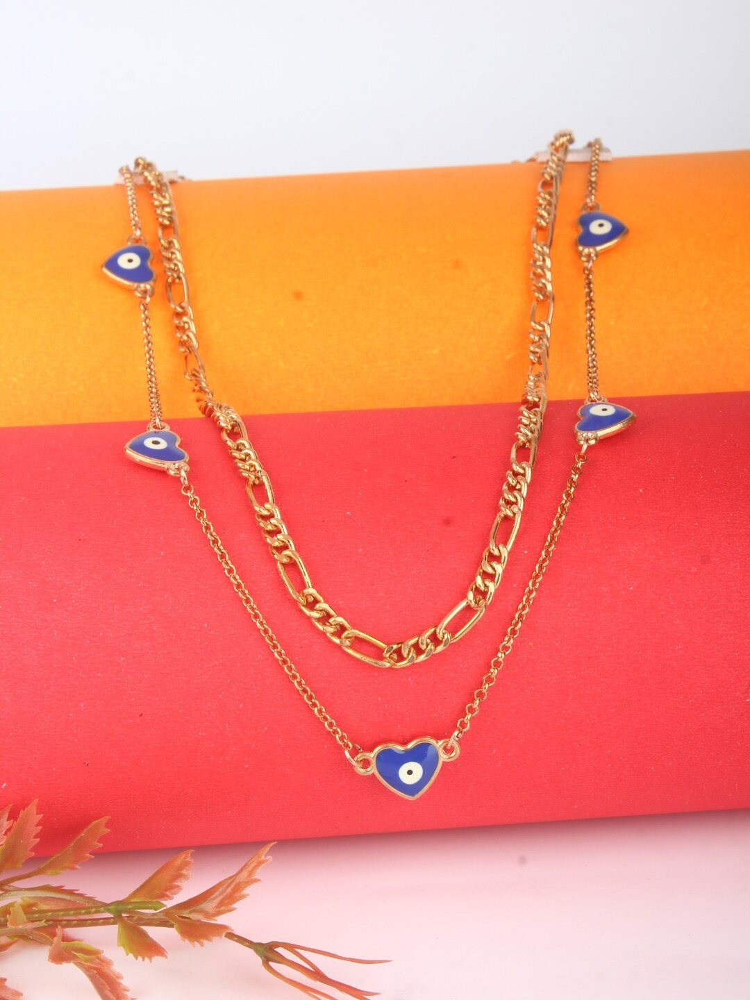 

Stylecast X KPOP Gold-Toned Gold-Plated Heart Shaped Evil Eye Charm Layered Necklace