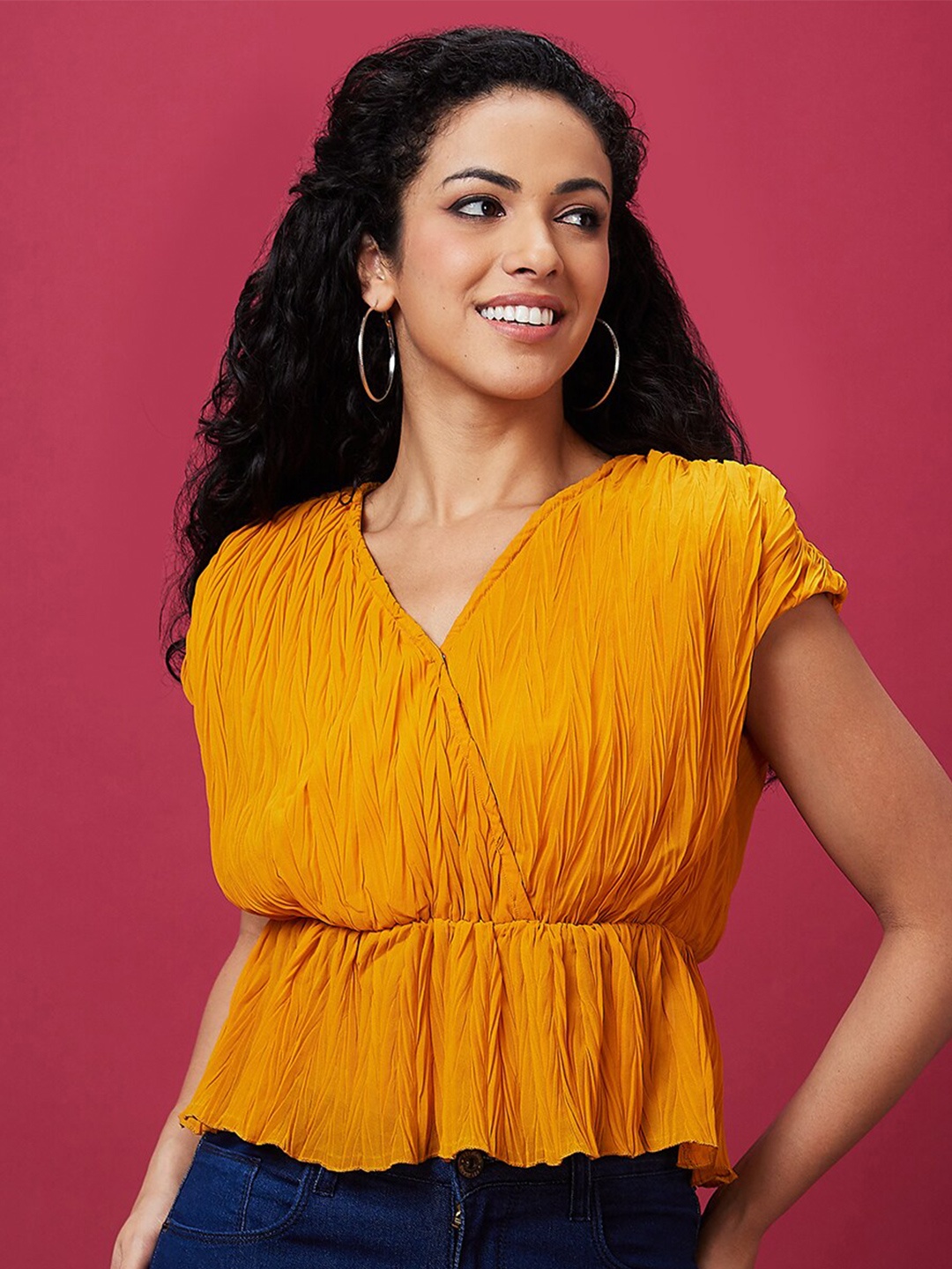 

Globus Self Design Peplum Top, Mustard