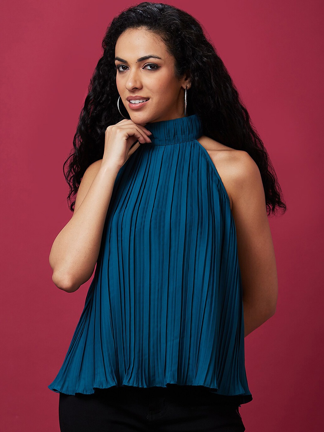 

Globus Teal Green Accordion Pleats Regular Top