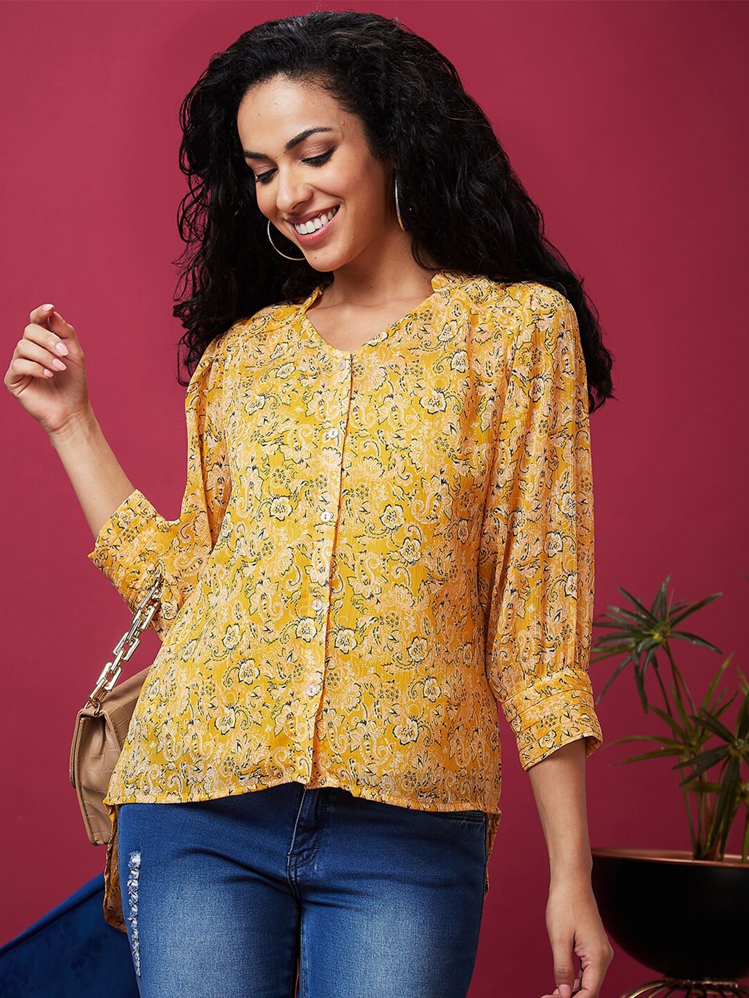 Globus Floral Printed Top, Yellow