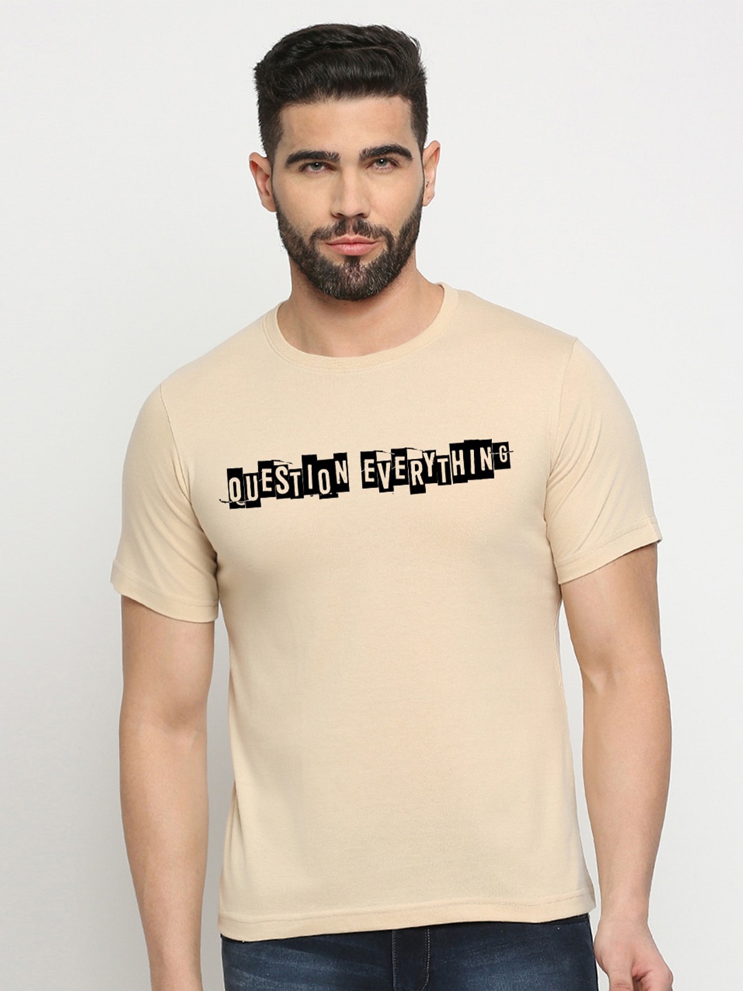

MOD ECRU Typography Printed Cotton T-shirt, Cream