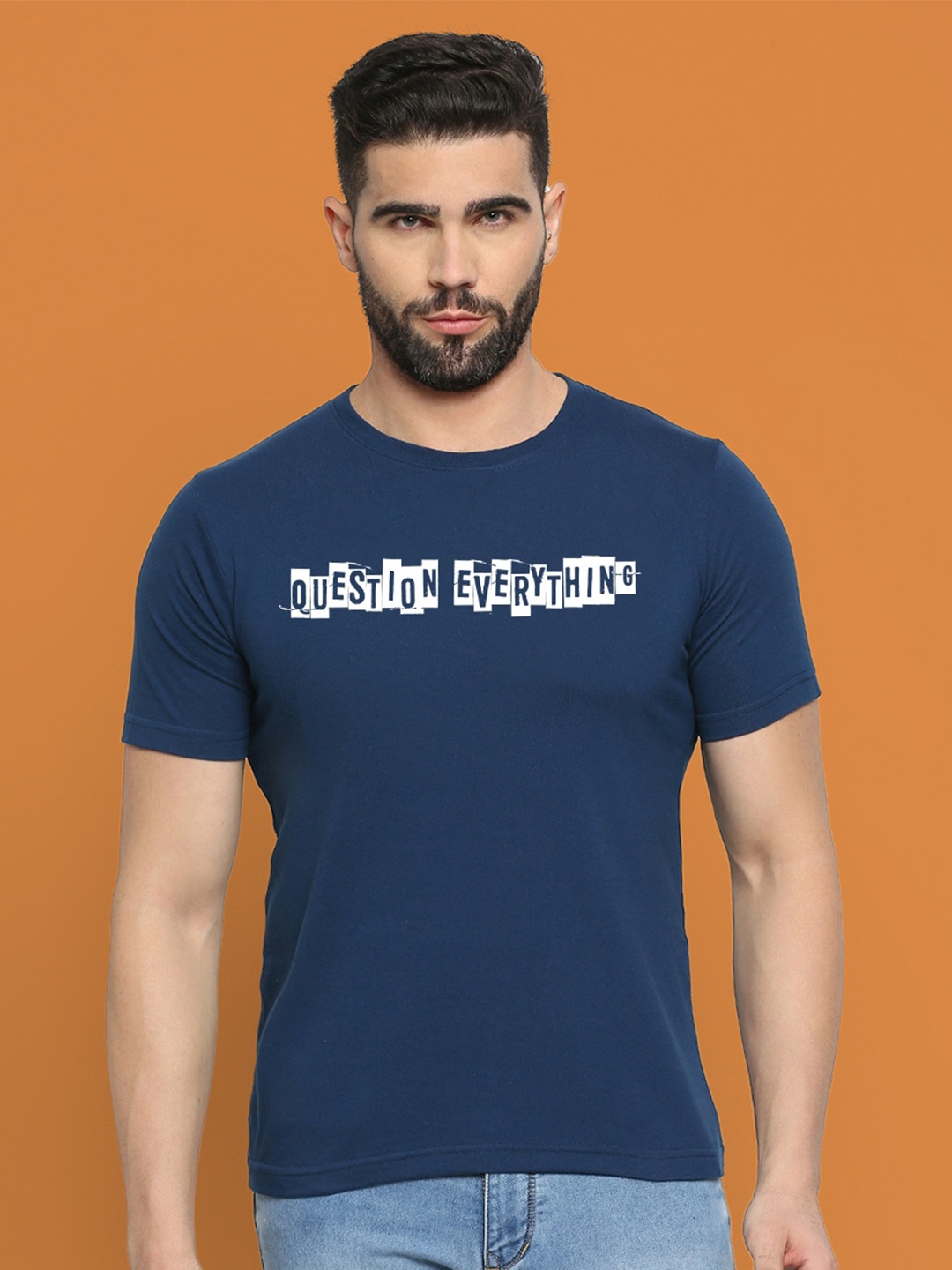 

MOD ECRU Typography Printed Cotton T-shirt, Blue