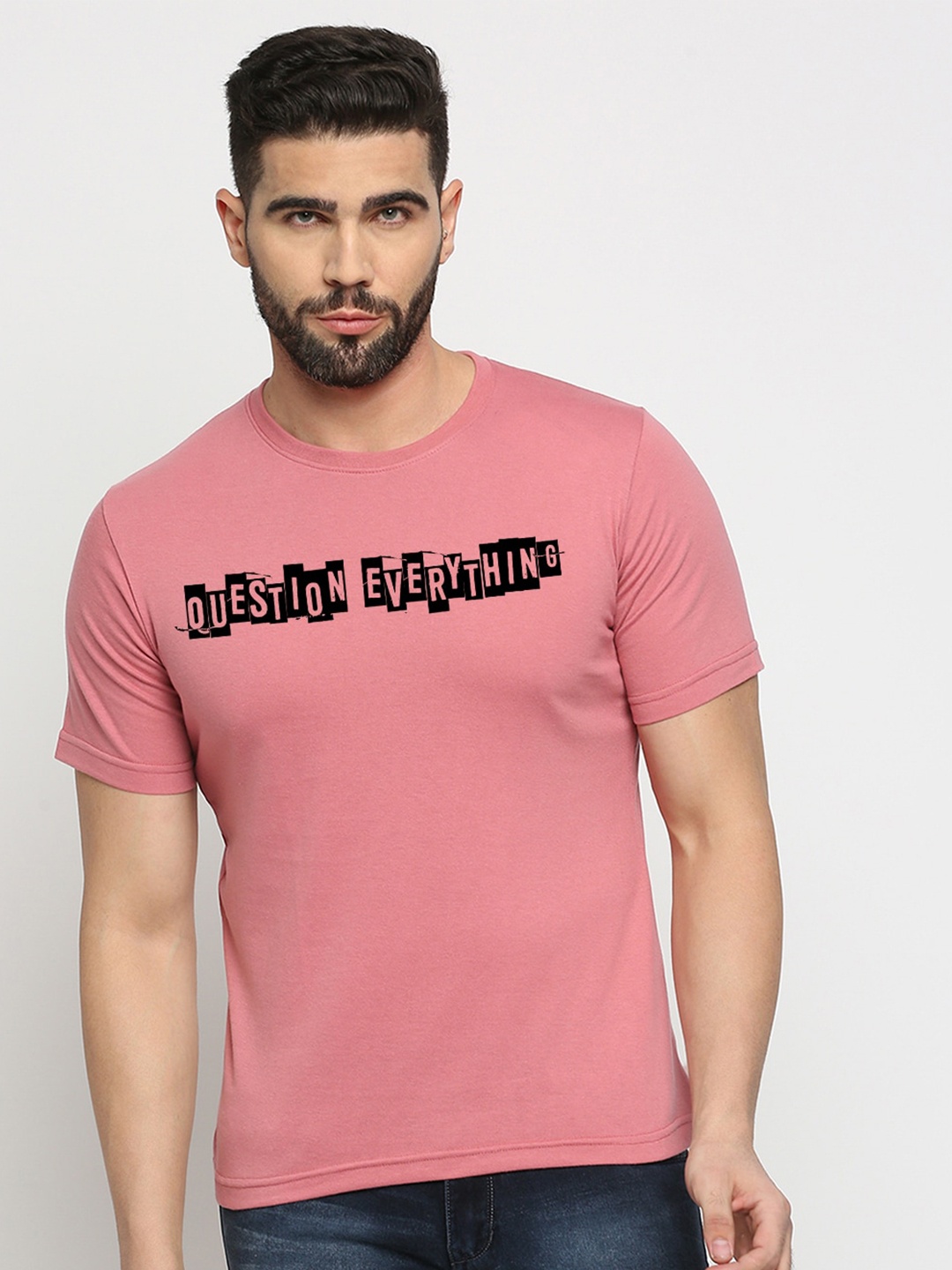 

MOD ECRU Typography Printed Cotton T-shirt, Pink