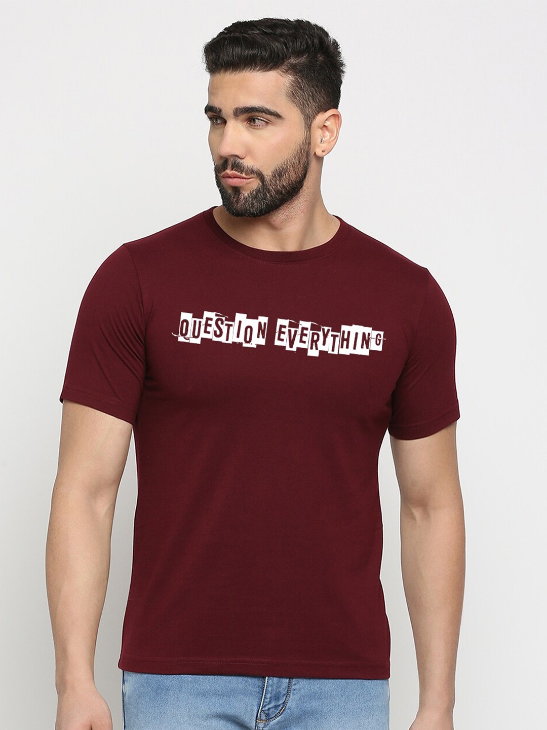 

MOD ECRU Typography Printed Cotton T-shirt, Maroon