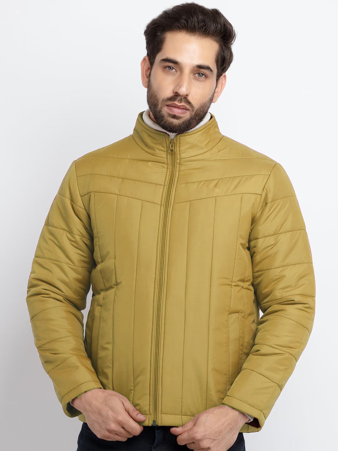 

9ty3ree Mock Collar Long Sleeves Insulator Outdoor Puffer Jacket, Mustard