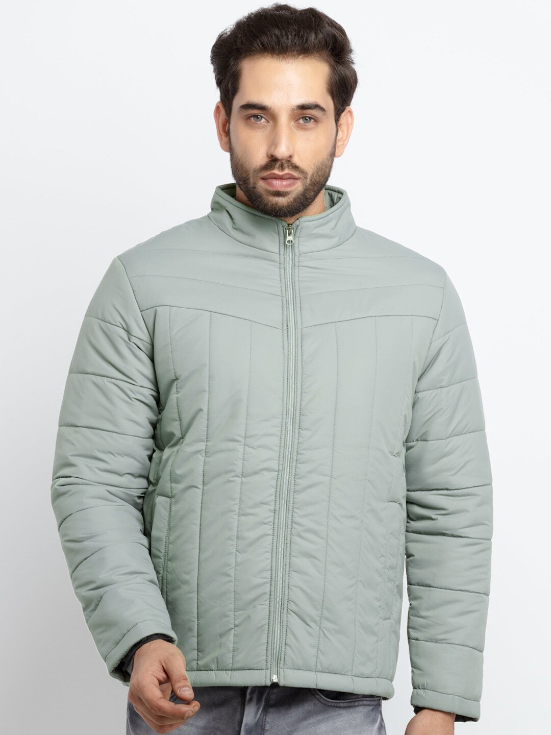 9ty3ree Mock Collar Long Sleeves Insulator Outdoor Puffer Jacket, Grey