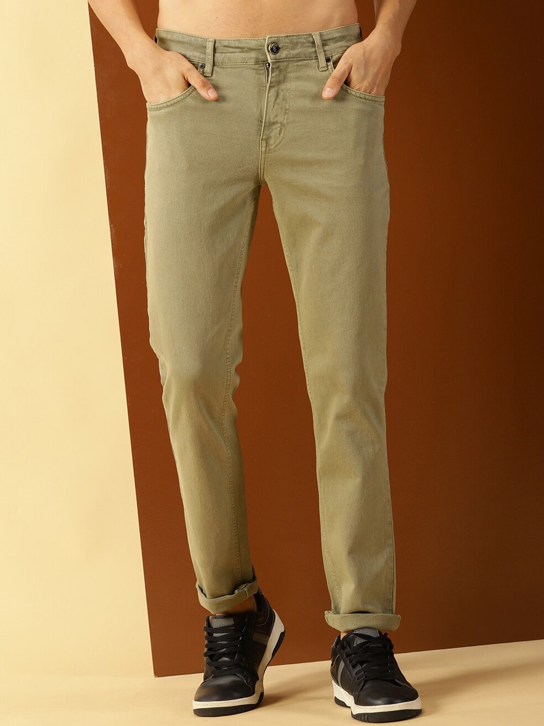 

Thomas Scott Men Clean Look Smart Slim Fit Stretchable Jeans, Olive