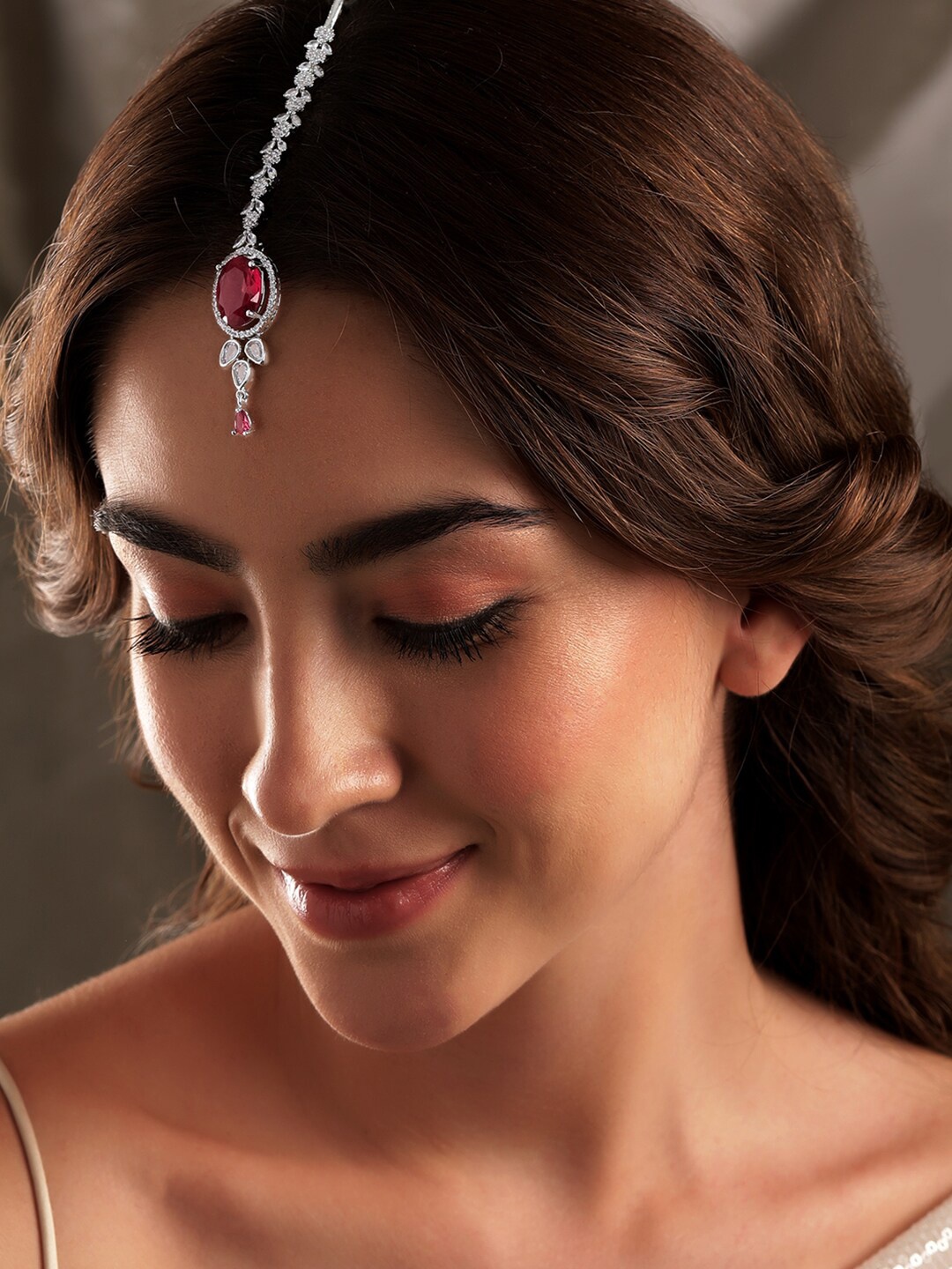 

Rubans Rhodium-Plated Cubic Zirconia-Studded Maang Tikka, Silver