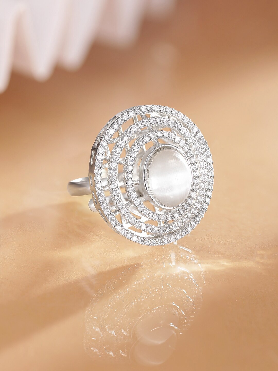 

Rubans Rhodium Plated Cubic Zirconia Adjustable Ring, Silver