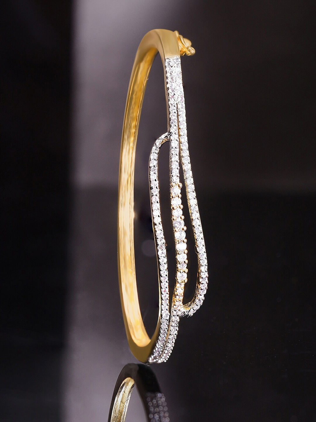 

Rubans 22K Gold Plated Dazzling Cubic Zirconia Embellished Openable Bangle Style Bracelet