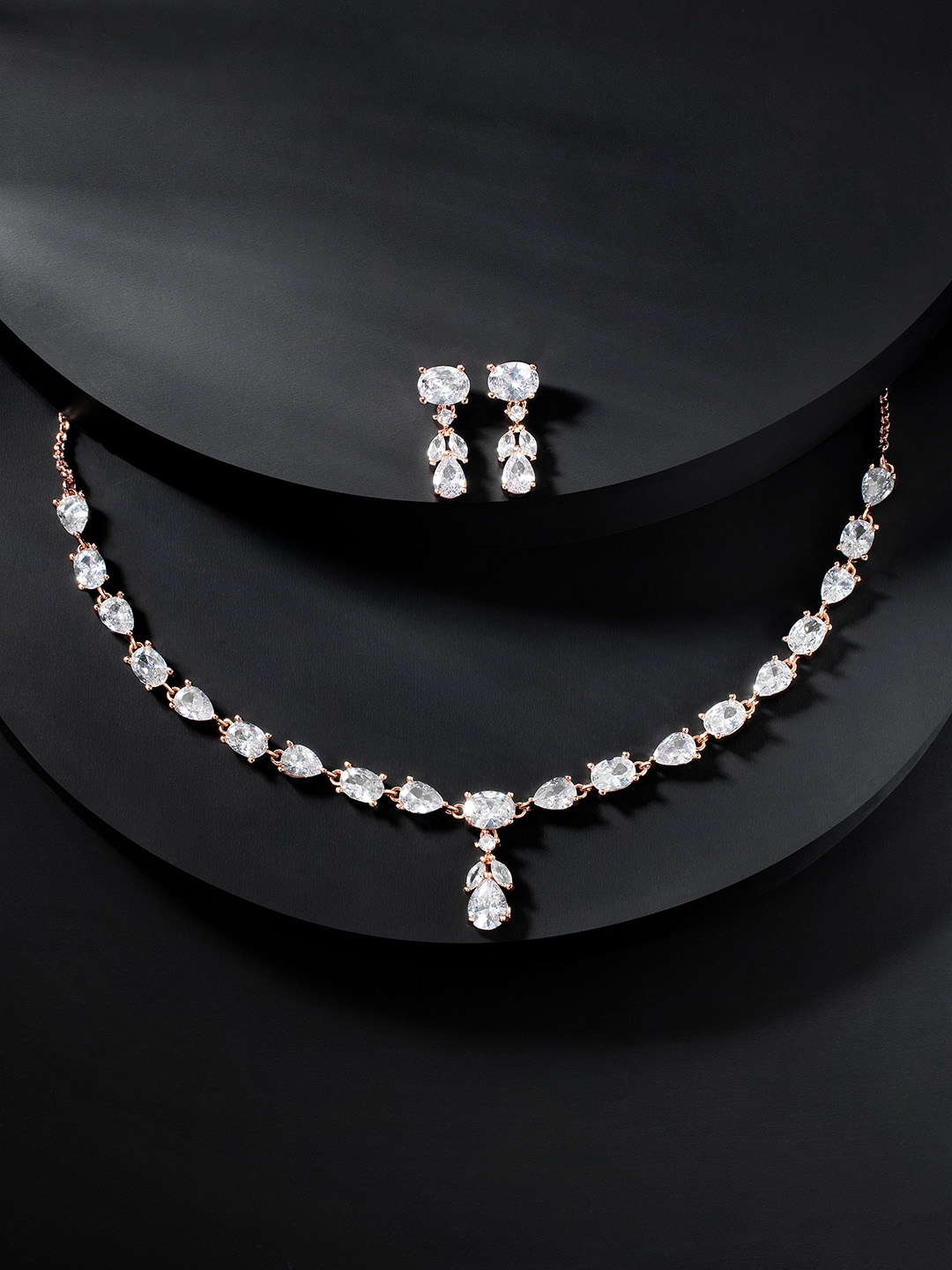 

Peora Rose Gold-Plated Cubic Zirconia-Studded Jewellery Set