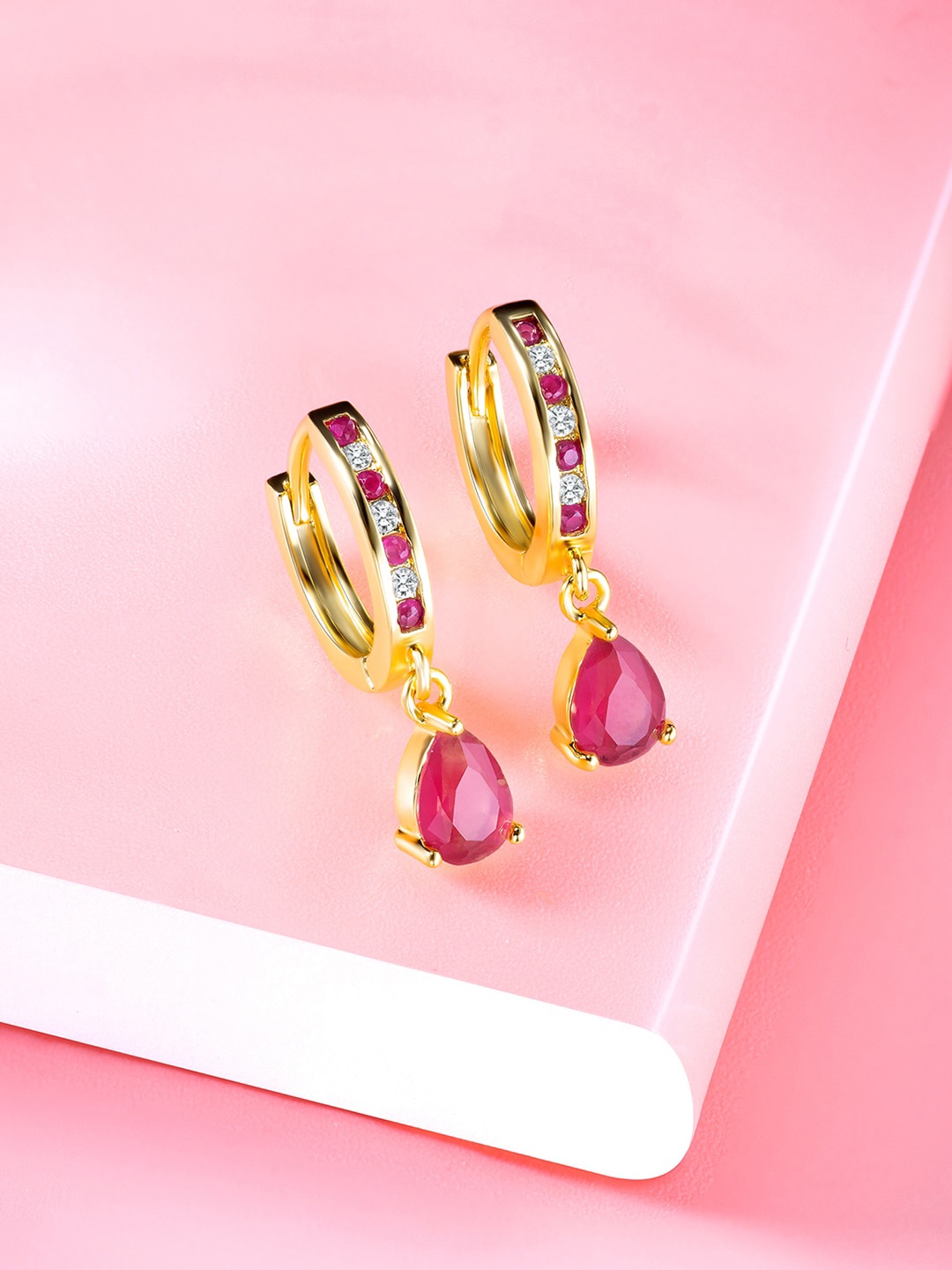

Peora Gold Plated Contemporary Cubic Zirconia Hoop Earrings