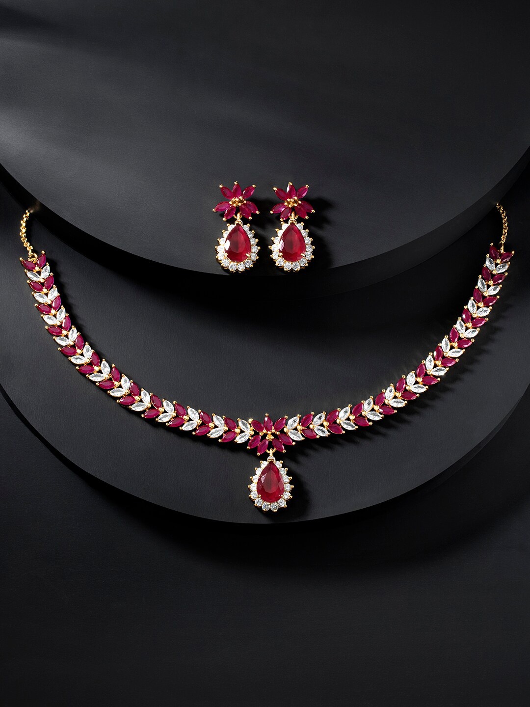 

Peora Gold-Plated CZ-Studded Floral Necklace & Earrings