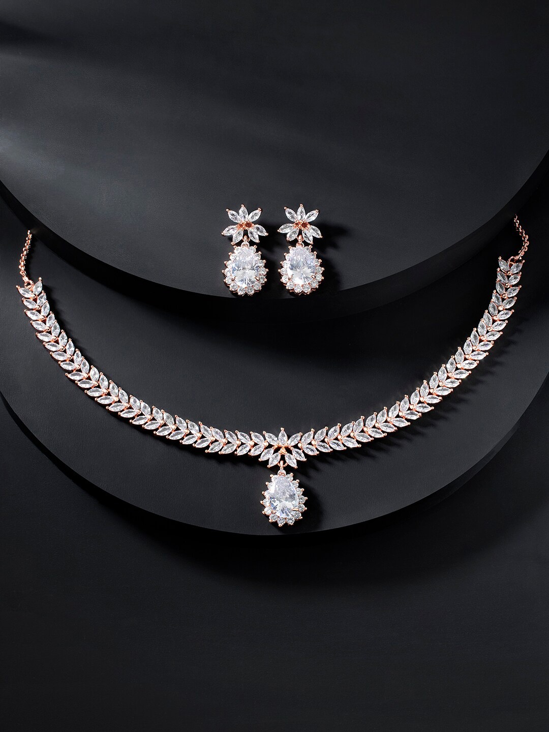

Peora Rose Gold-Plated Cubic Zirconia-Studded Jewellery Set