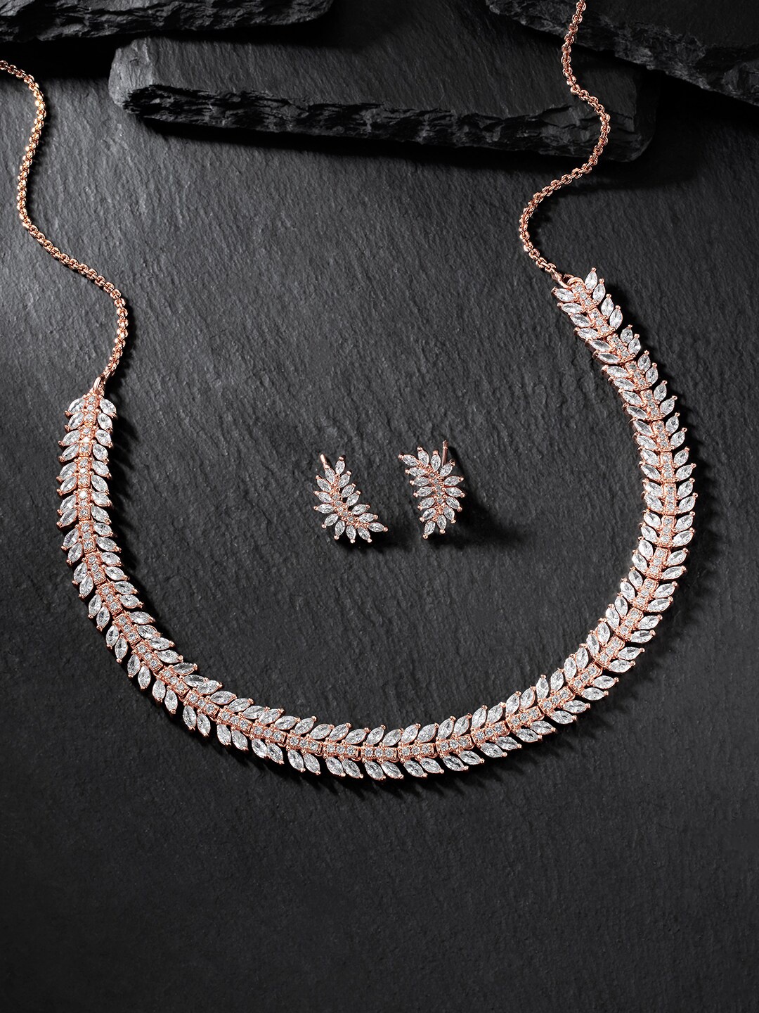 

Peora Rose Gold Plated Cubic Zirconia-Studded Jewellery Set