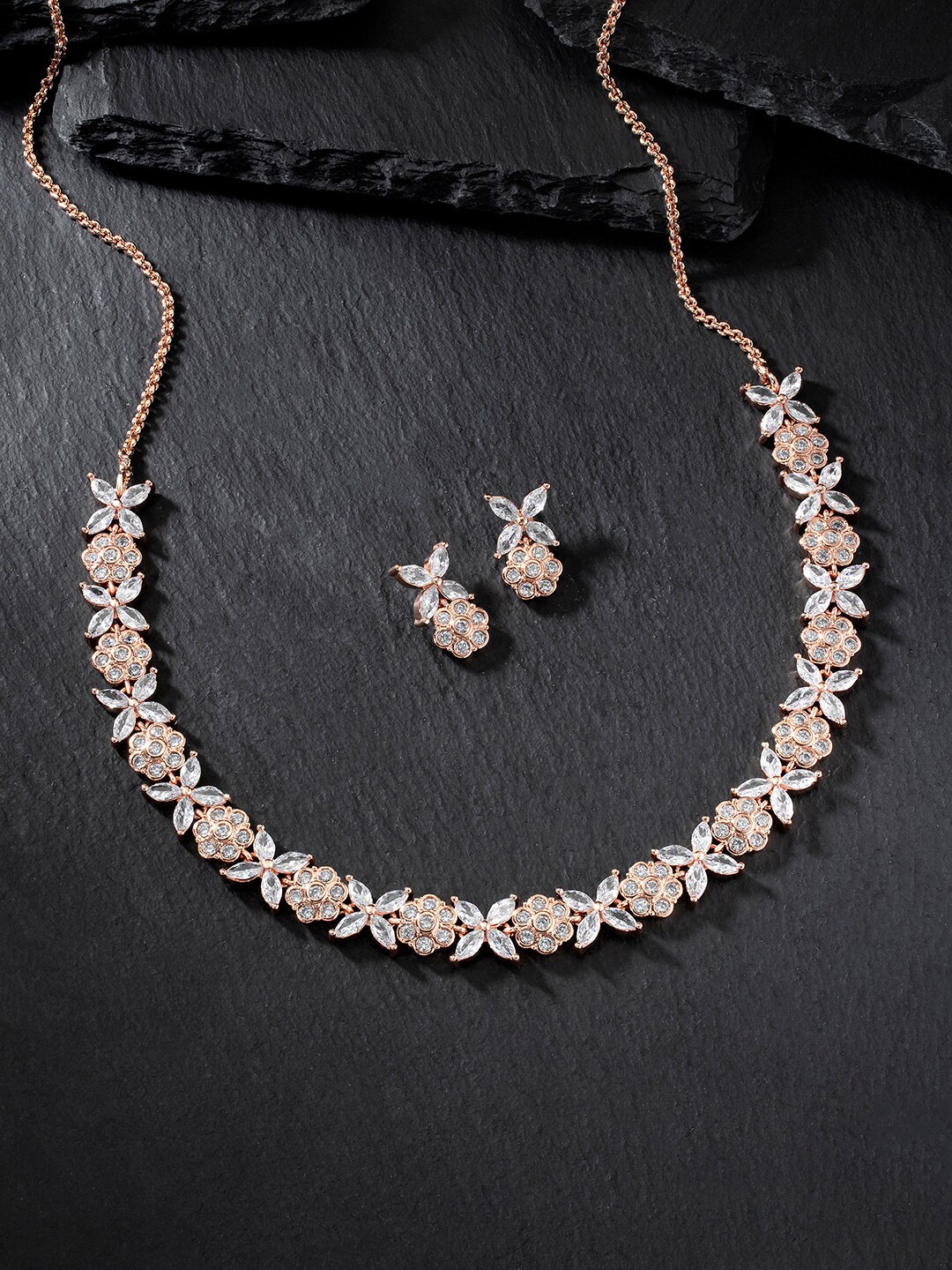 

Peora Rose Gold-Plated Cubic Zirconia-Studded Jewellery Set