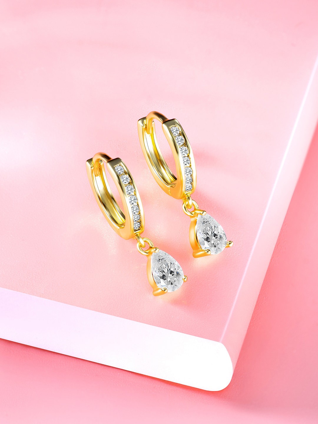 

Peora Gold Plated Contemporary Cubic Zirconia Hoop Earrings