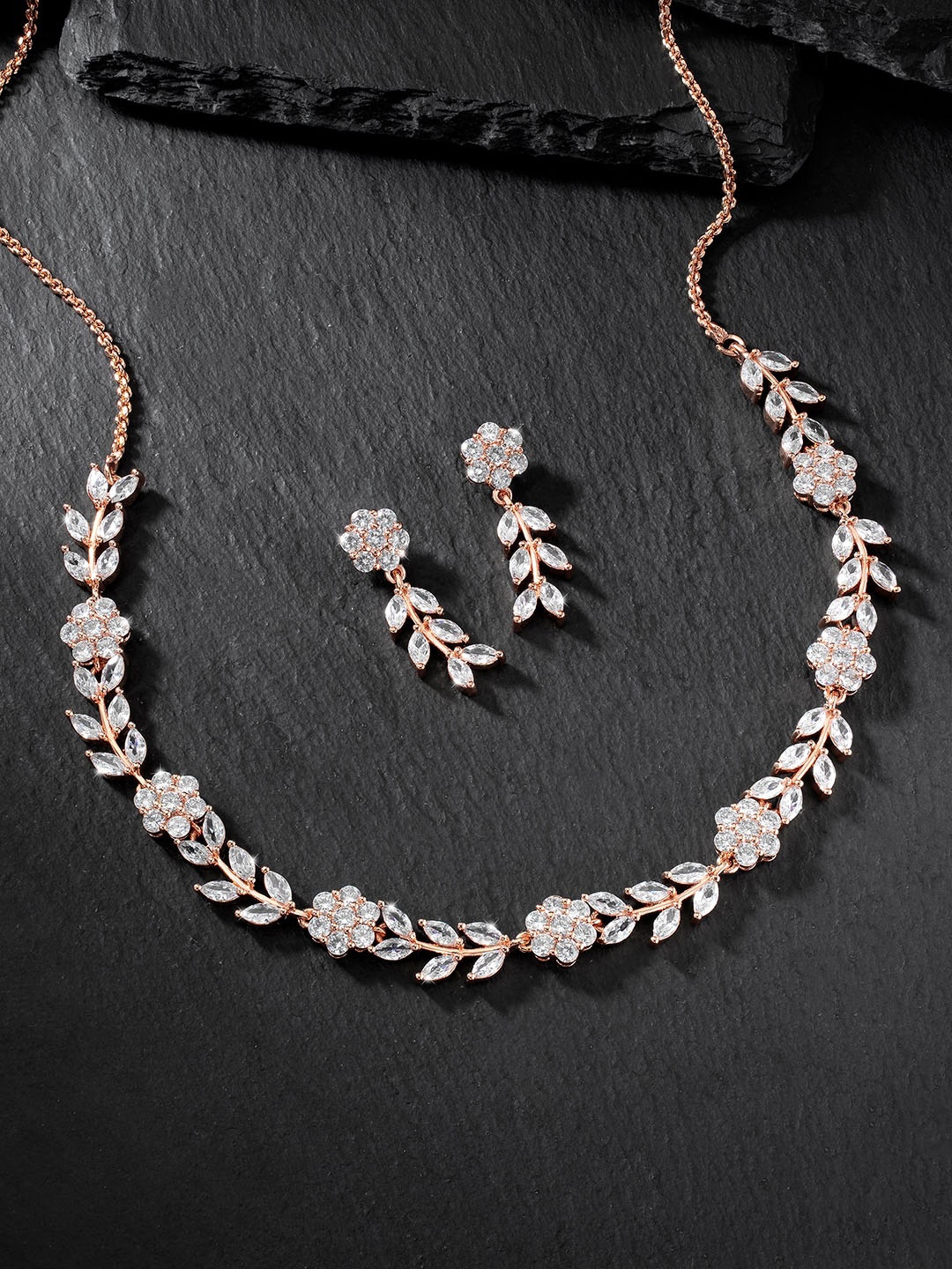 

Peora Rose Gold-Plated CZ-Studded Jewellery Set