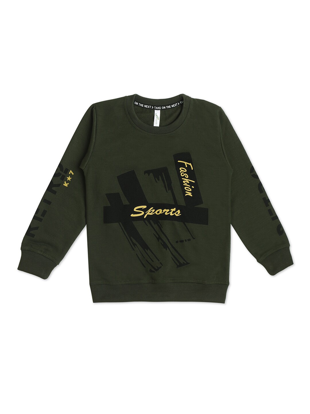 

earth conscious Boys Typography Printed Long Sleeves Casual T-shirt, Olive