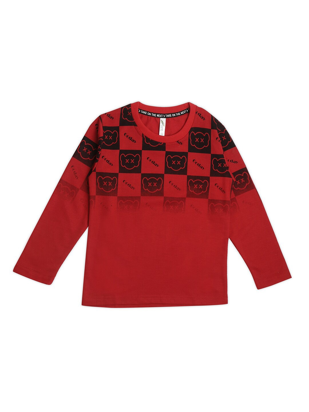 

earth conscious Boys Typography Printed Long Sleeves Casual T-shirt, Red