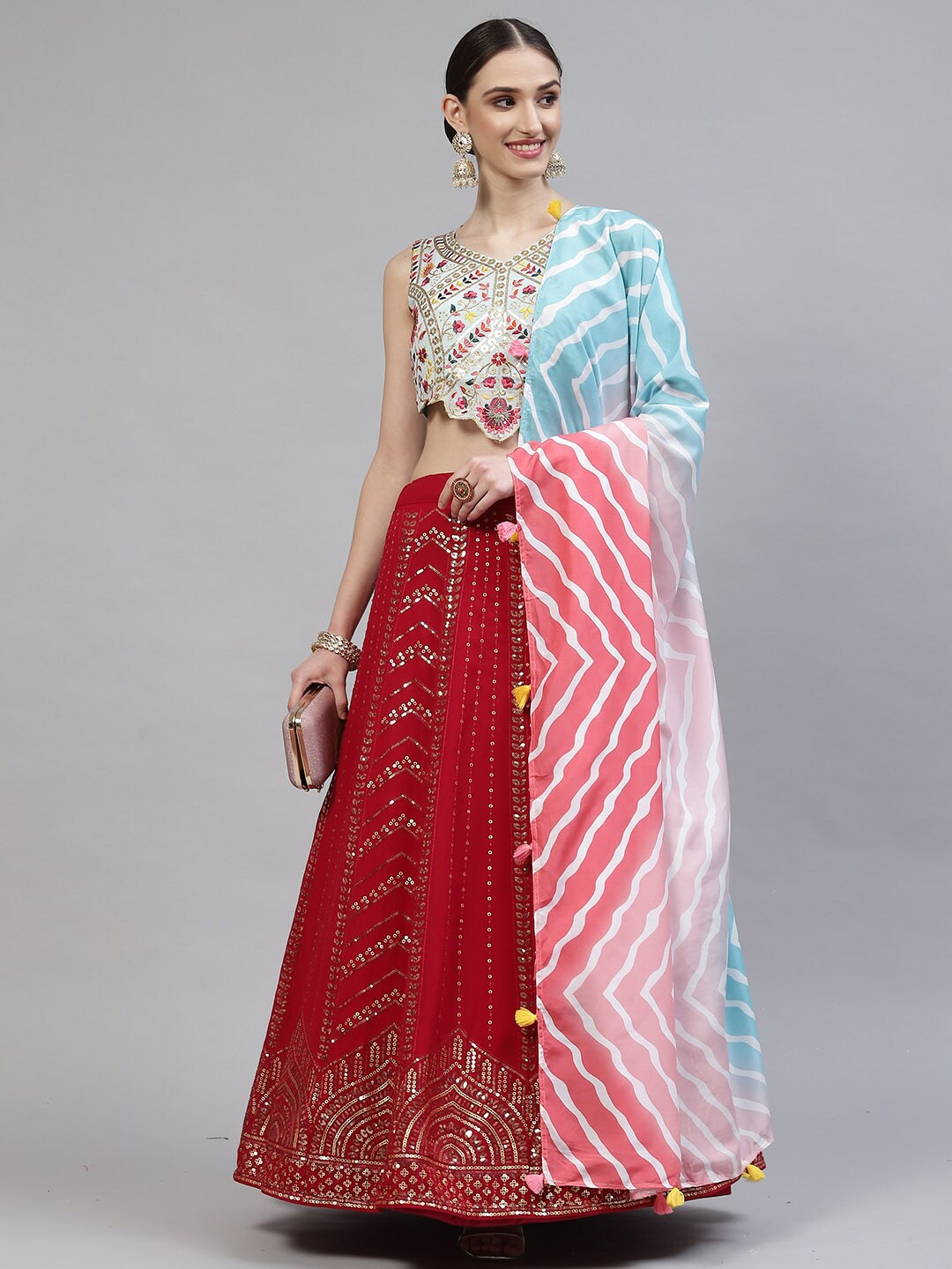 

SHUBHKALA Embroidered Semi-Stitched Lehenga & Unstitched Blouse With Dupatta, Pink