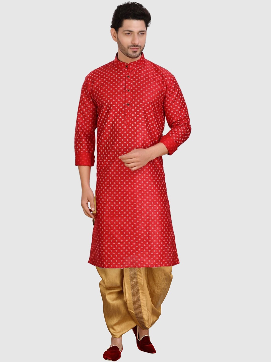 

SHIWAM ETHNIX Geometric Printed Kurta With Dhoti Pants, Red
