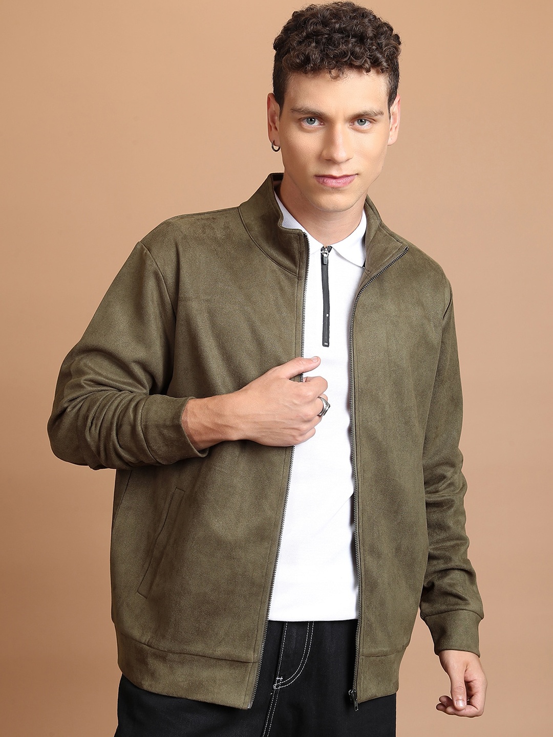 

HIGHLANDER Mock Collar Bomber Jacket, Olive