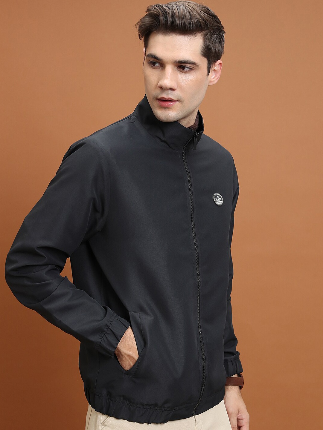 

HIGHLANDER Mock Collar Bomber Jacket, Black