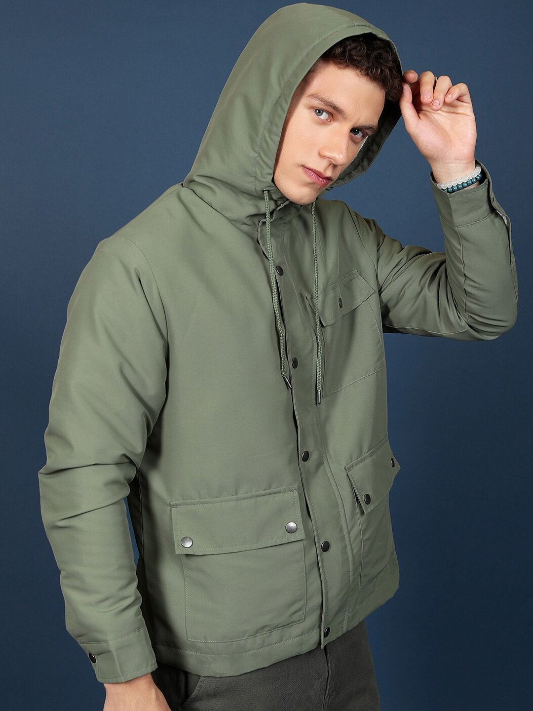 

HIGHLANDER Hooded Open Front Jacket, Olive