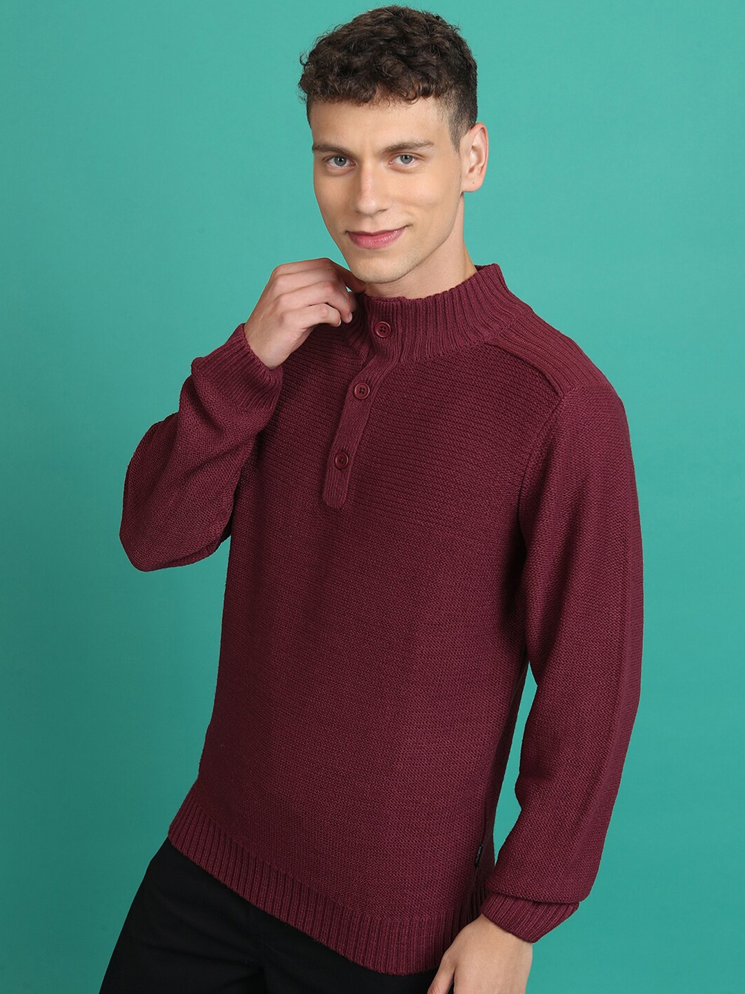 

HIGHLANDER Henley Neck Pullover, Purple