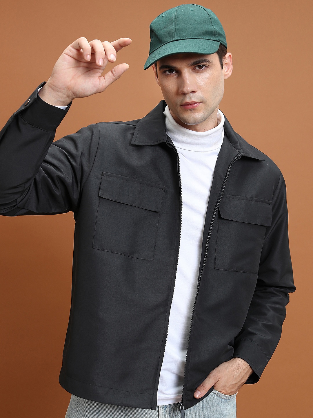 

HIGHLANDER Spread Collar Bomber Jacket, Black