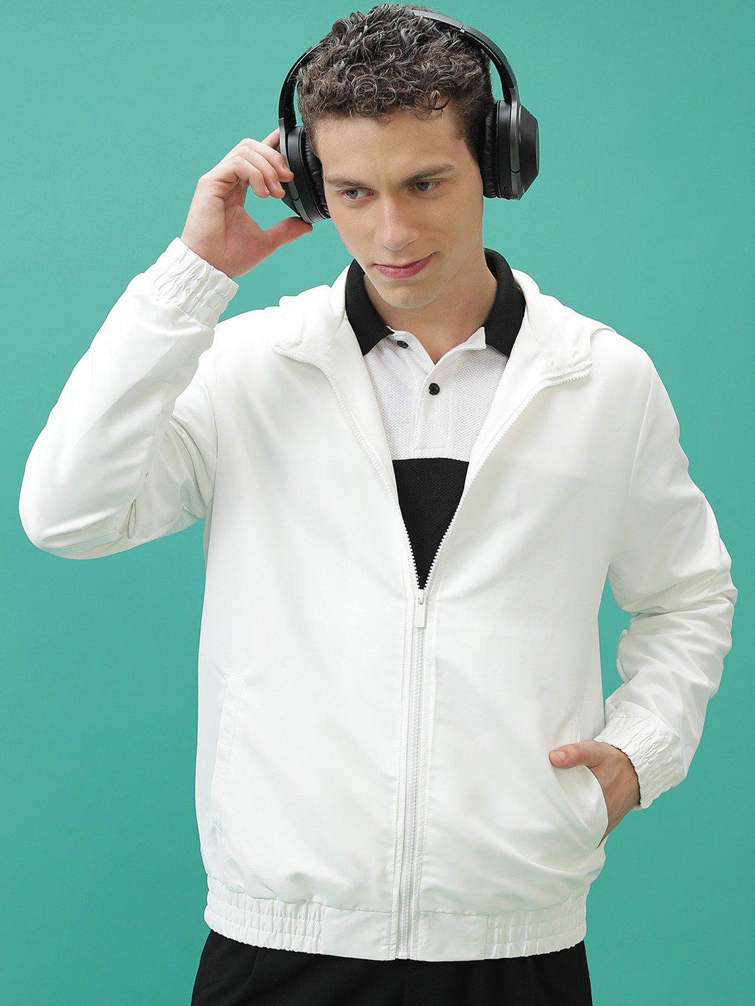

KETCH Hooded Bomber Jacket With Zip Detail, White