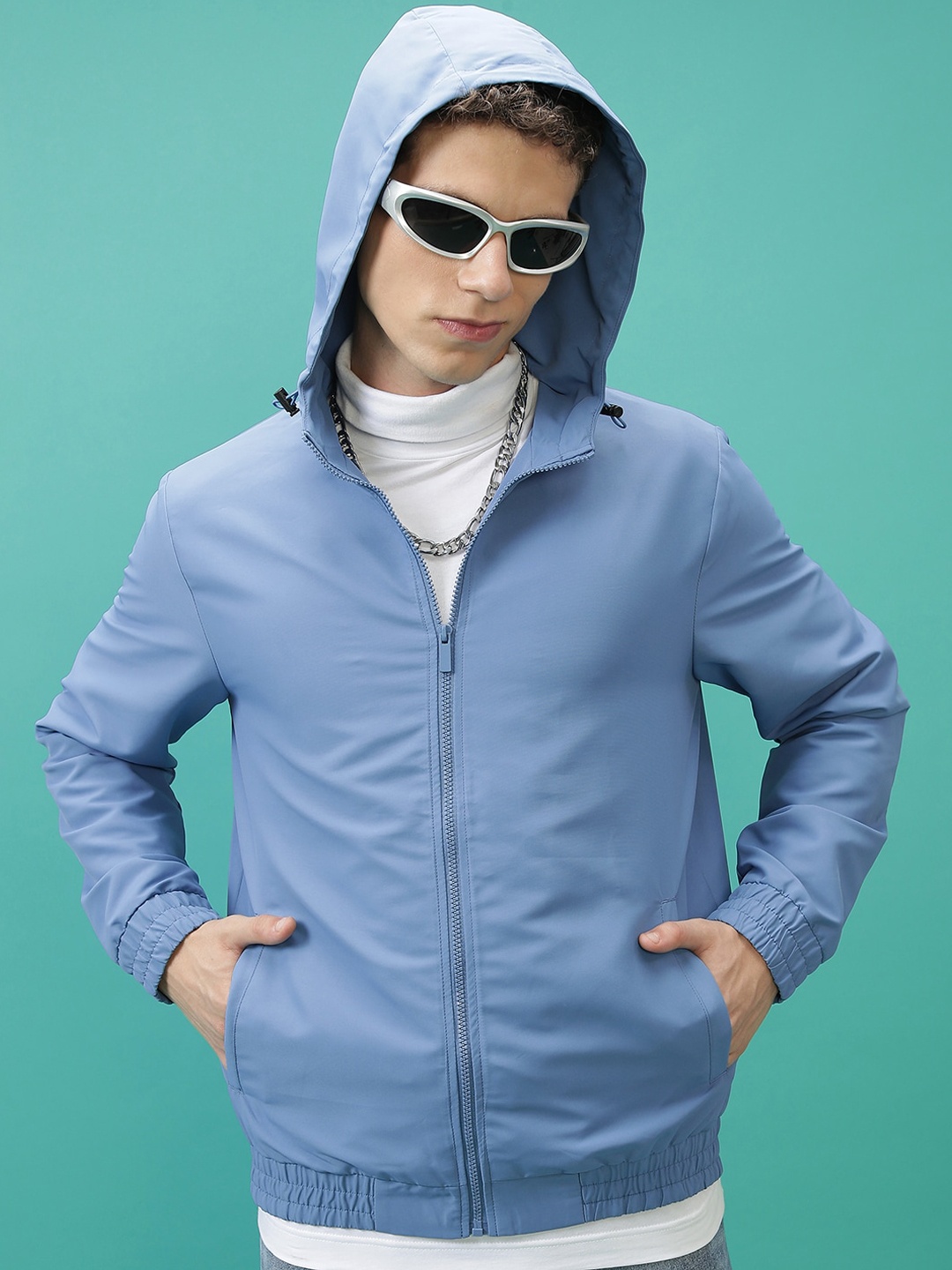 

KETCH Hooded Bomber Jacket With Zip Detail, Blue