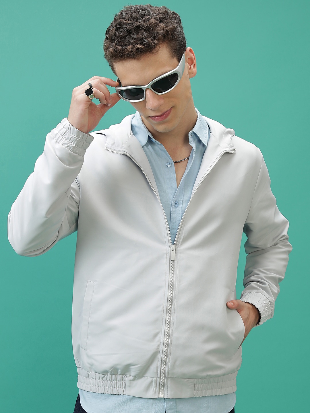 

KETCH Hooded Bomber Jacket With Zip Detail, Grey