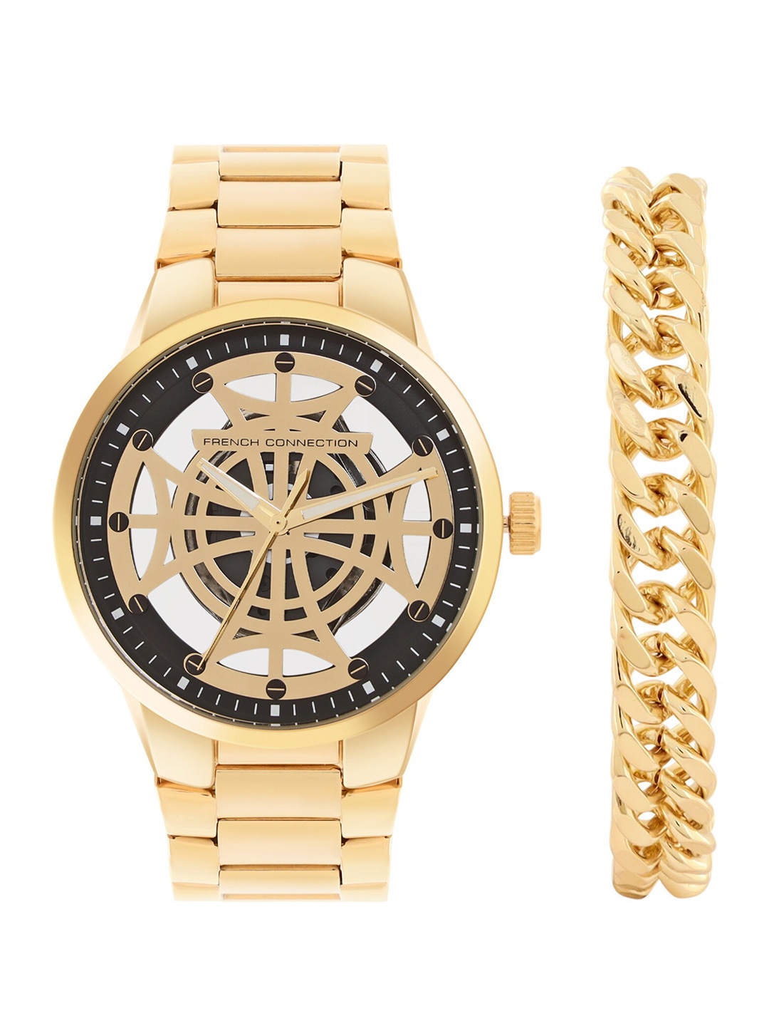 

French Connection Men Stainless Steel Analogue Watch With Bracelet, Gold