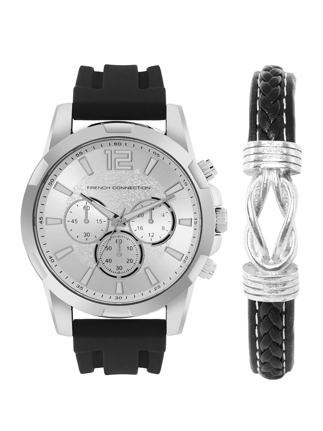 

French Connection Men Analogue Watch With Leather Bracelet, Silver