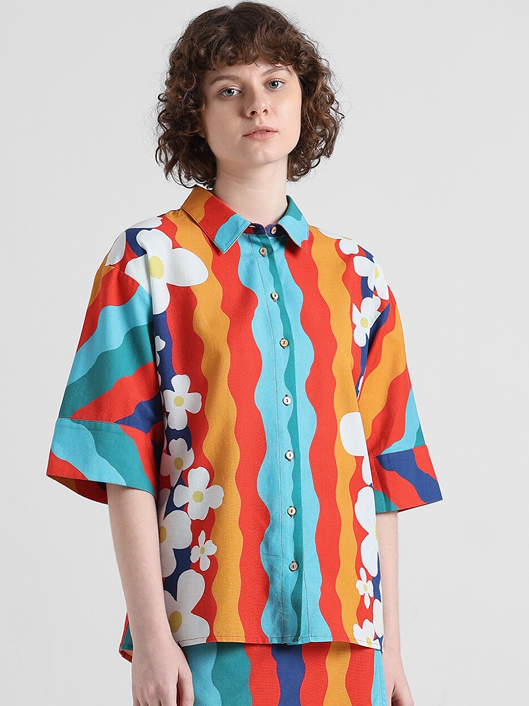 

ONLY Floral Printed Pure Cotton Casual Shirt, Sea green