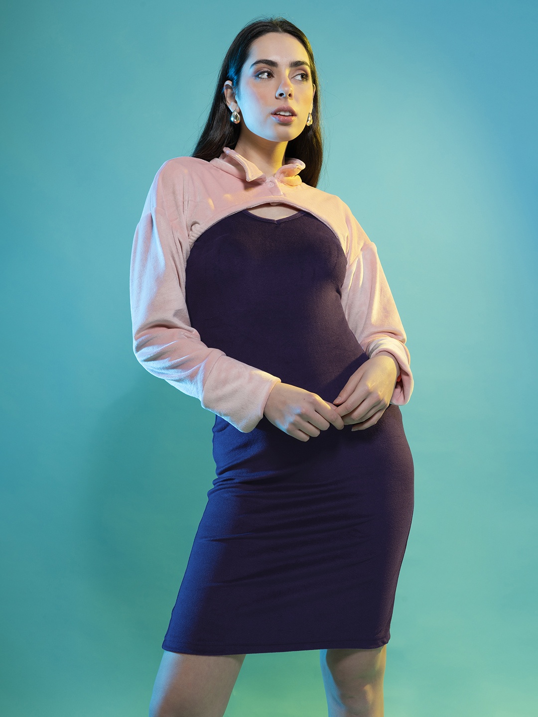 

Stylecast X Hersheinbox Bodycon Dress with Sweatshirt, Navy blue