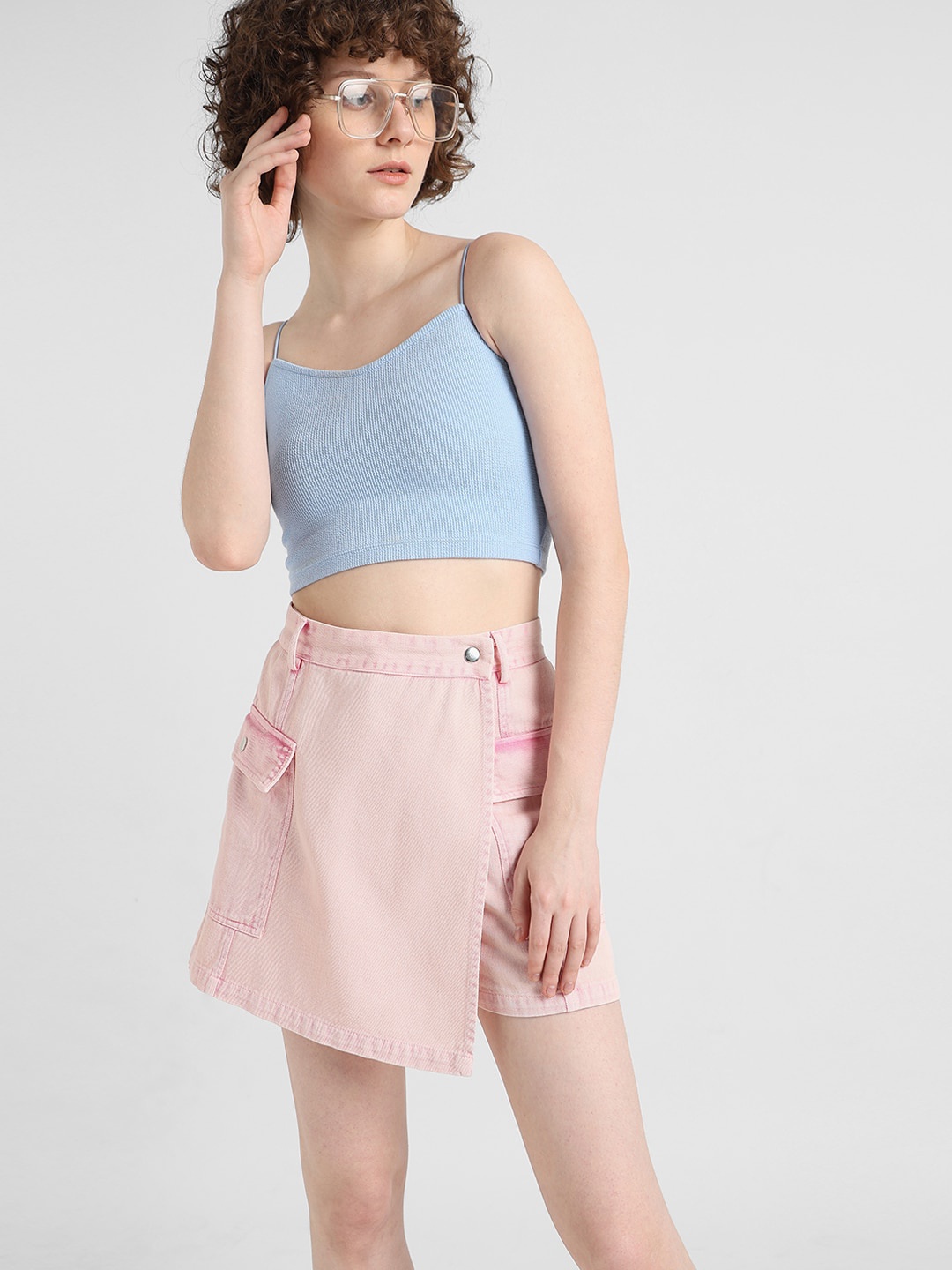 

ONLY Onlaway Women High-Rise Pure Cotton Skort Denim Shorts, Pink