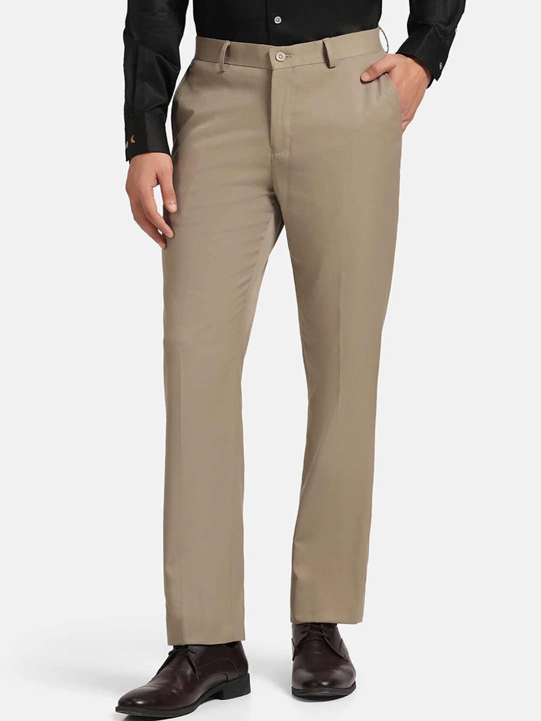 

Blackberrys Men Mid-Rise Easy Wash Formal Trousers, Beige