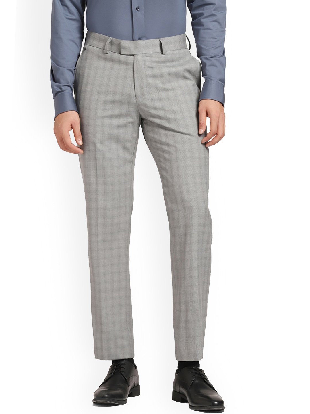 

Blackberrys Men Mid-Rise Checked Easy Wash Formal Trouser, Grey