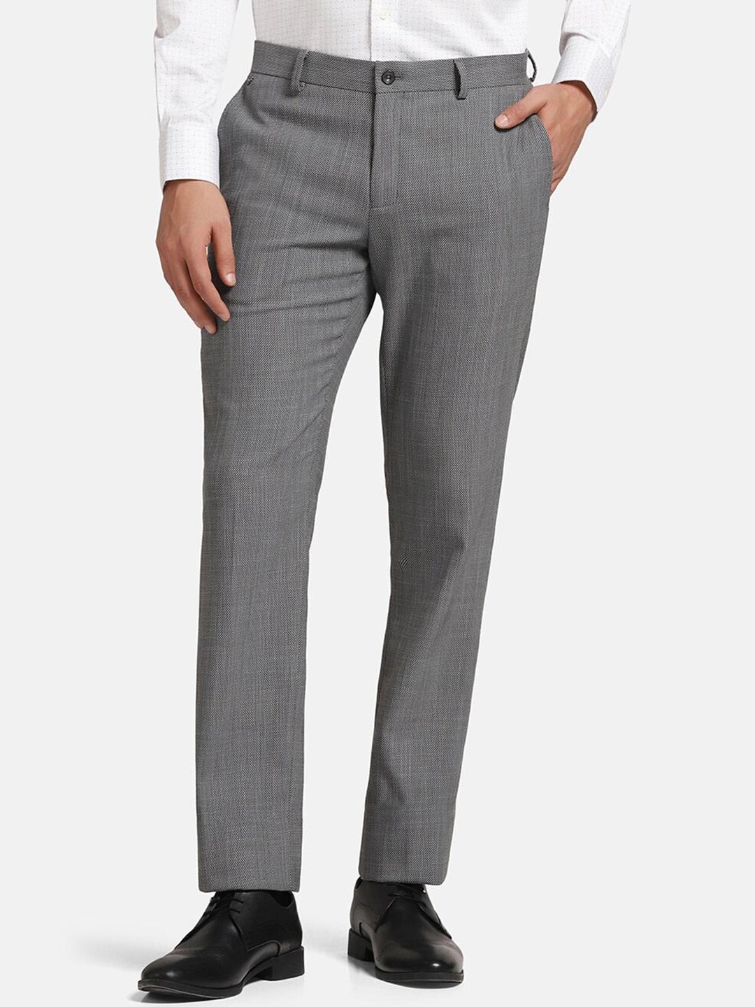 

Blackberrys Men B-91 Slim Fit Low-Rise Easy Wash Formal Trousers, Grey