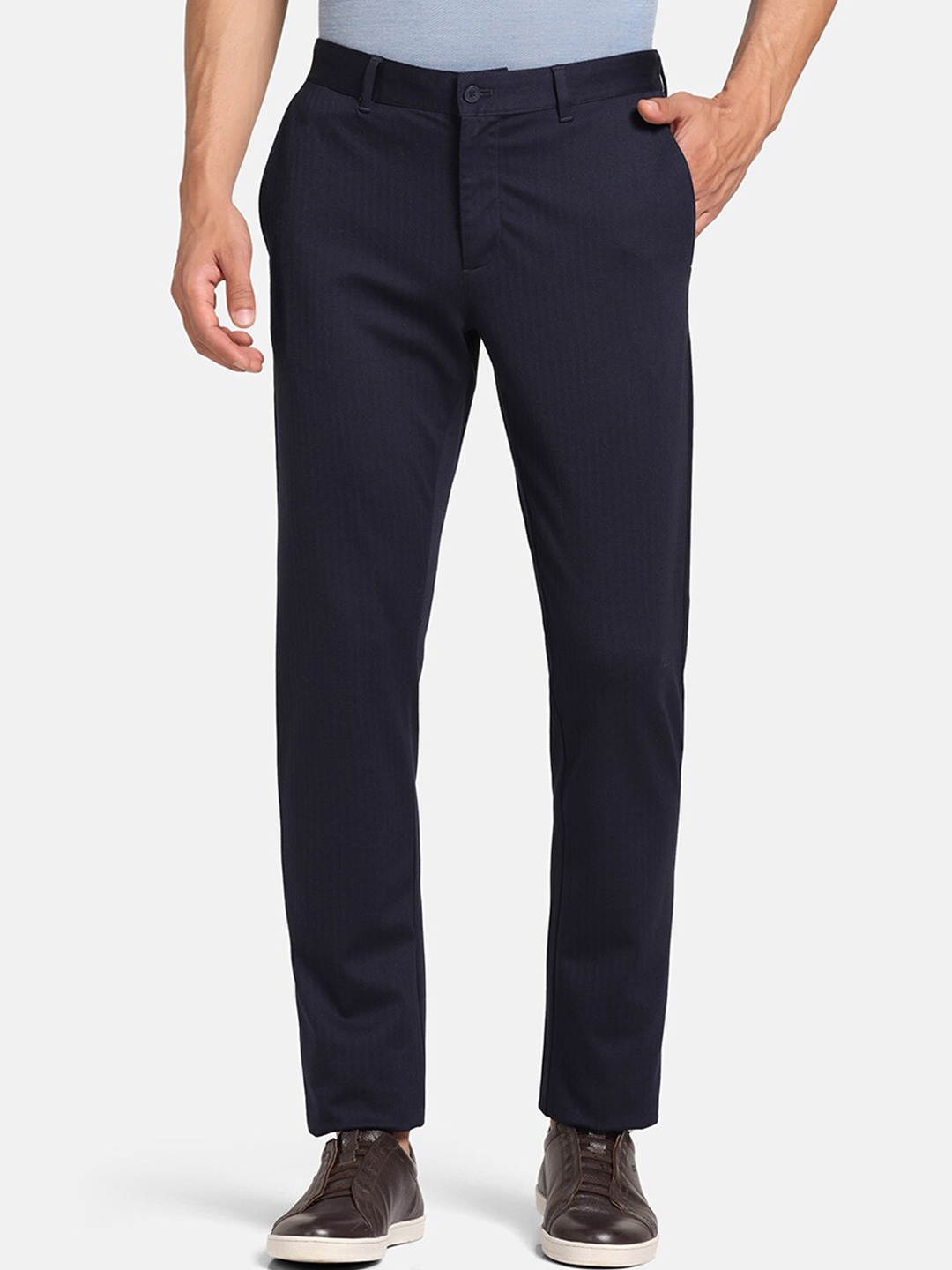 

Blackberrys Men B-95 Slim Fit Mid-Rise Easy Wash Trousers, Navy blue