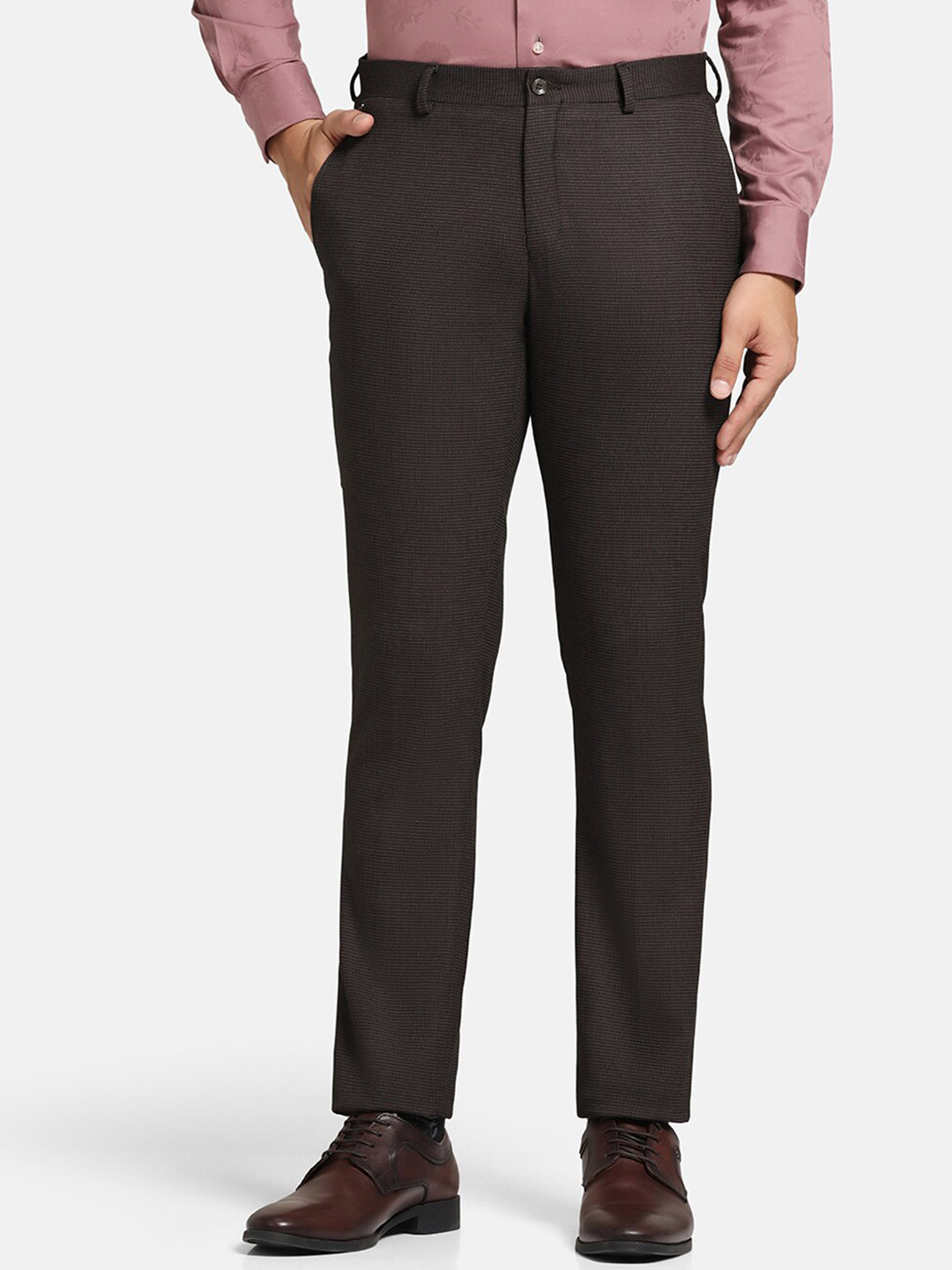 

Blackberrys Men B-91 Slim Fit Low-Rise Easy Wash Formal Trousers, Brown