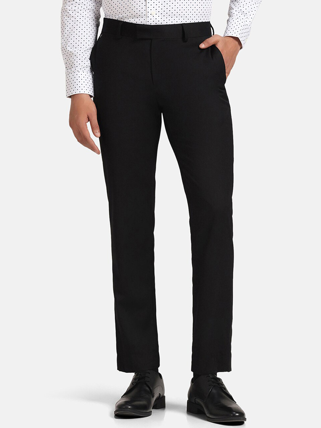

Blackberrys Men B-91 Slim Fit Mid-Rise Easy Wash Formal Trousers, Black