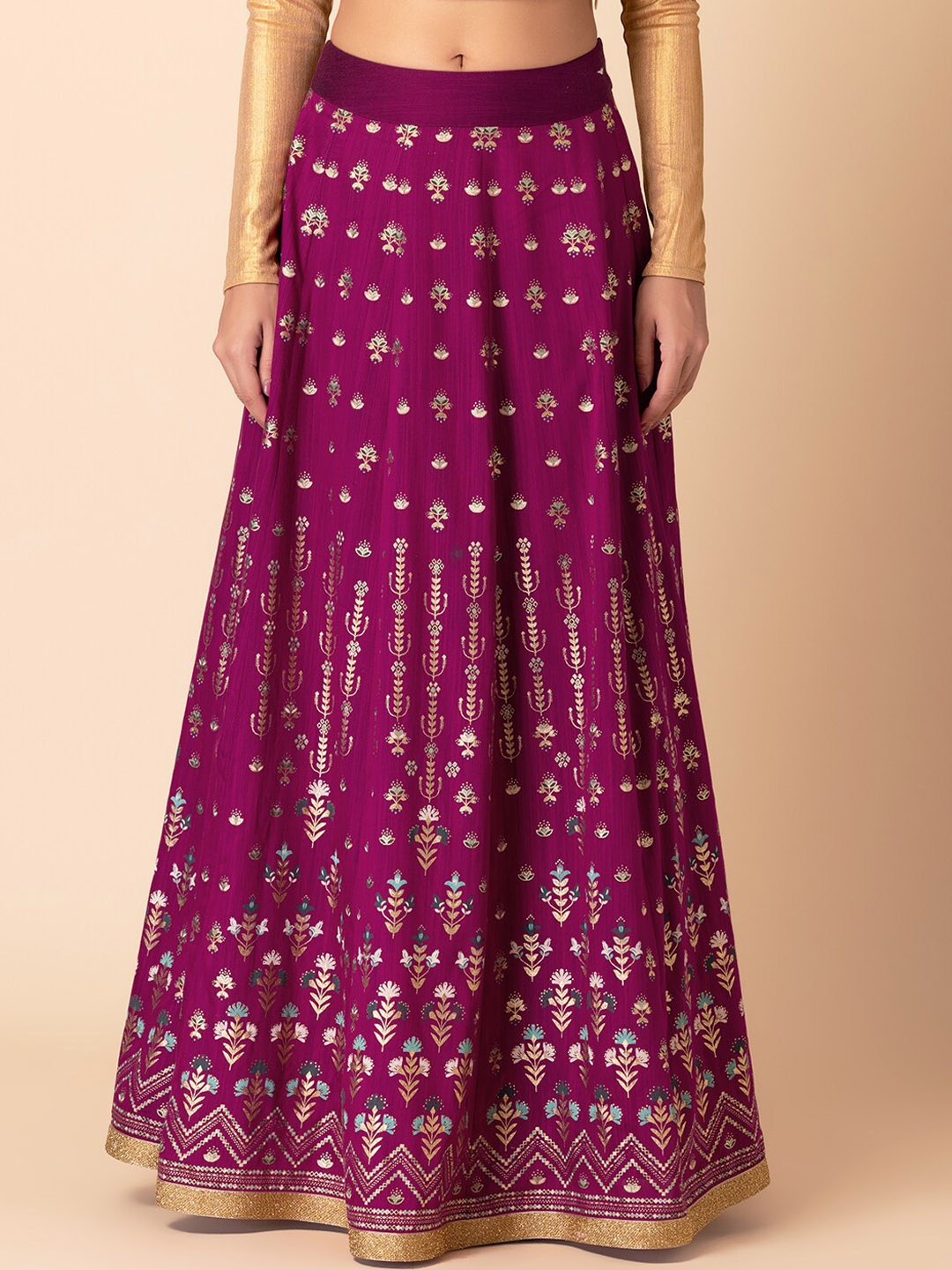 

INDYA Floral Printed A-Line Skirt, Purple